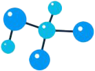 A Light blue and darker blue image of molecules used for an icon.