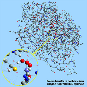 Close up image of Proton transfer IRC, nonheme iron enzyme isopenicillin N synthase.